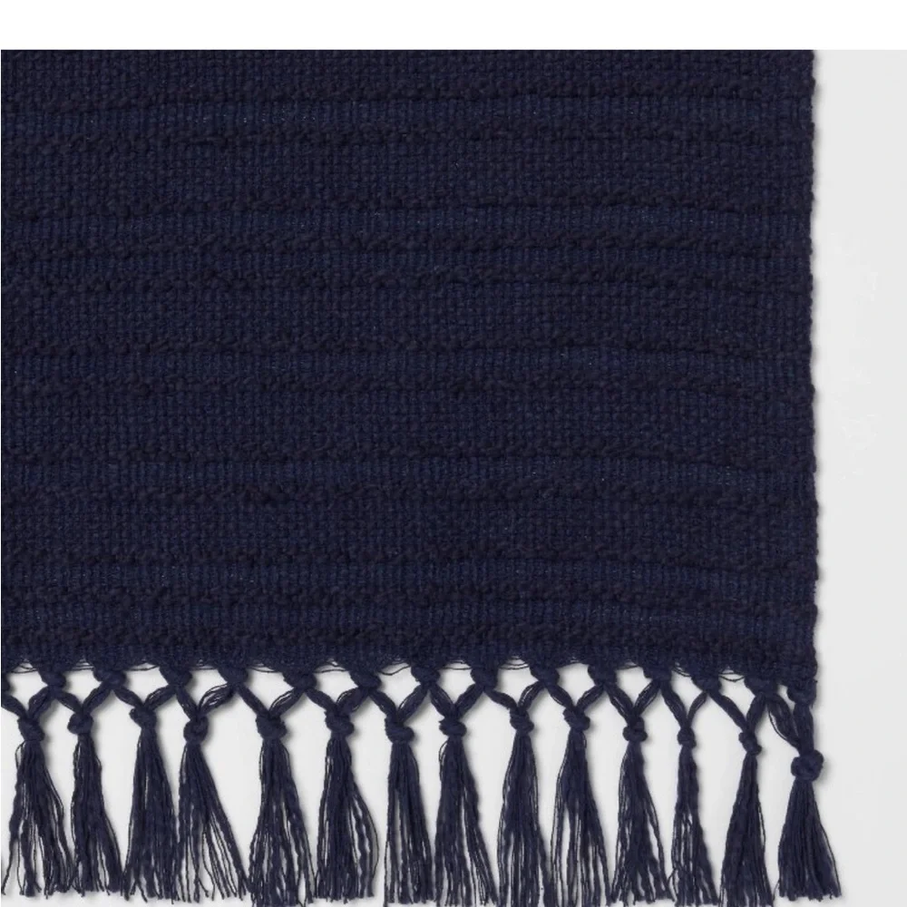 Threshold Cotton Throw Blanket Fringed Edges Navy Blue